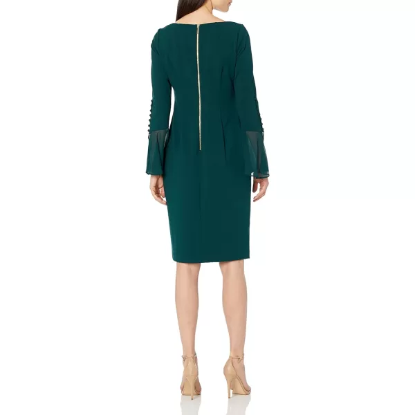 Calvin Klein Womens Solid Sheath with Chiffon Bell Sleeves DressMalachite