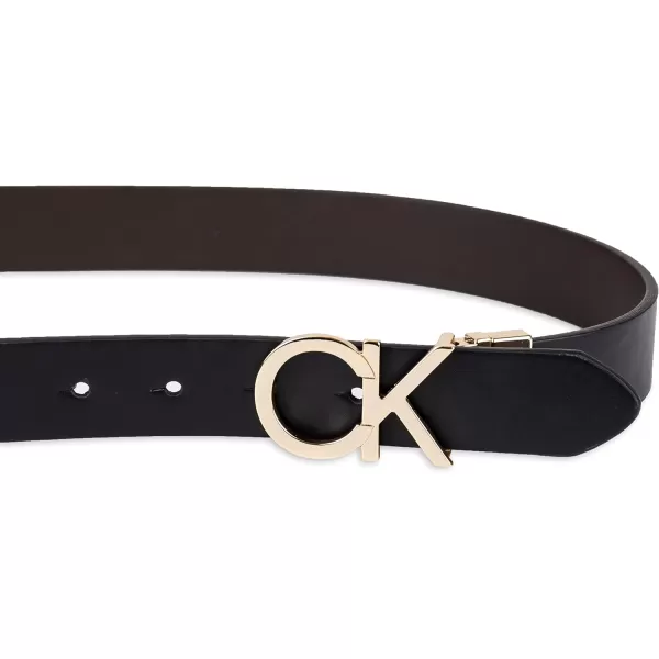 Calvin Klein Womens Twoinone Reversible Ck Monogram Plaque BuckleBlackBrown Plaque