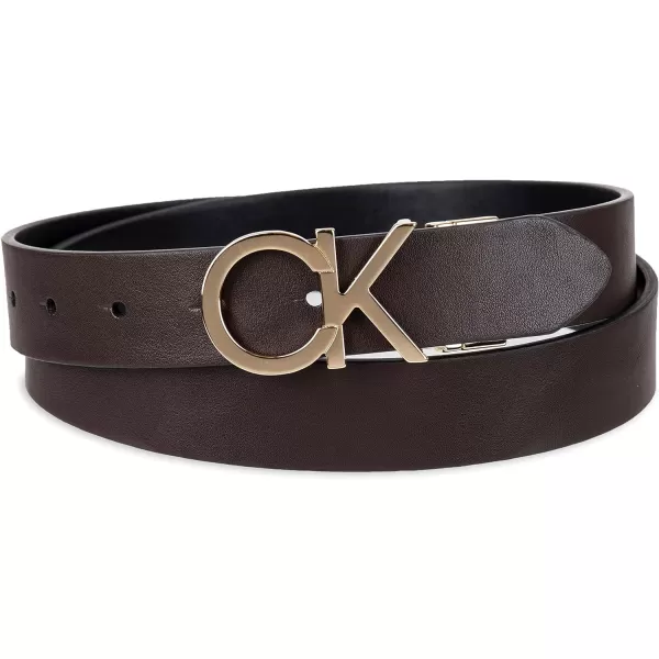 Calvin Klein Womens Twoinone Reversible Ck Monogram Plaque BuckleBlackBrown Plaque