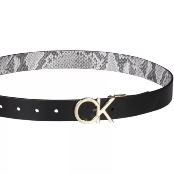 Calvin Klein Womens Twoinone Reversible Ck Monogram Plaque BuckleBlackGrey Plaque