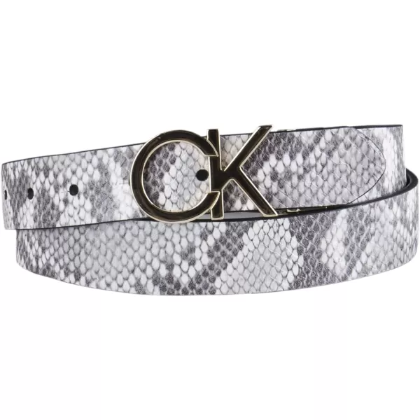 Calvin Klein Womens Twoinone Reversible Ck Monogram Plaque BuckleBlackGrey Plaque