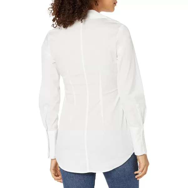 Calvin Klein Womens VNeck Ruched Front Poplin Button DownWhite