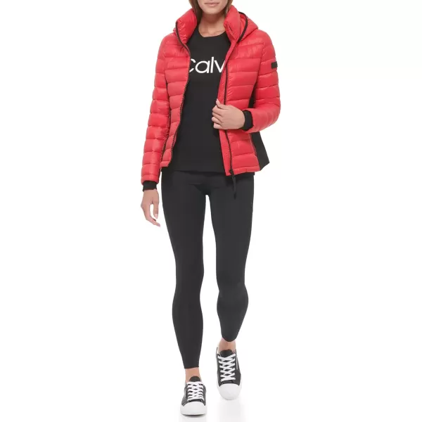 Calvin Klein Womens Water Resistant Casual Lightweight Scuba Side Panels JacketMandarin Red