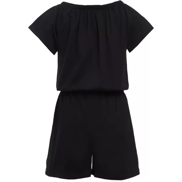 Calvin Klein girls Short Sleeve Knit Romper Elastic Neckline amp Cinched WaistBlack