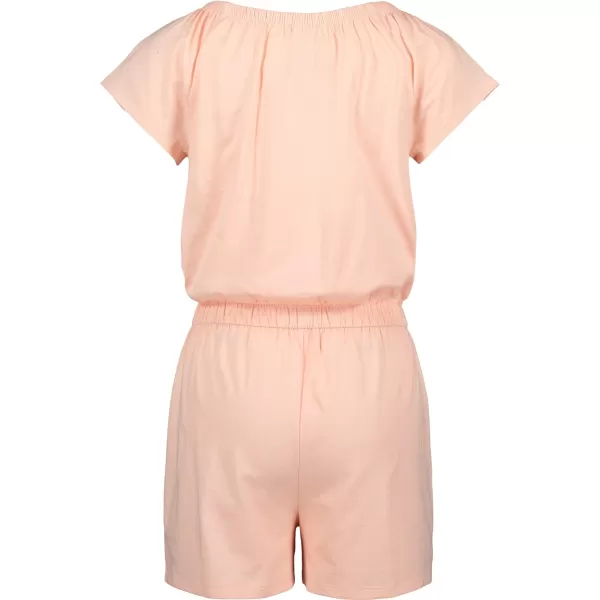 Calvin Klein girls Short Sleeve Knit Romper Elastic Neckline amp Cinched WaistPeach Melba