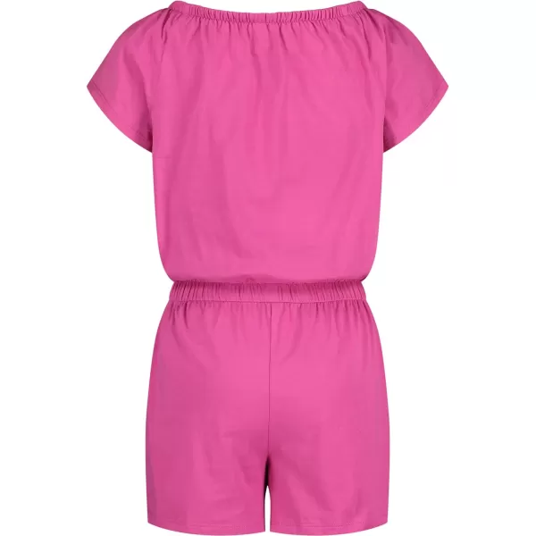 Calvin Klein girls Short Sleeve Knit Romper Elastic Neckline amp Cinched WaistRose Violet