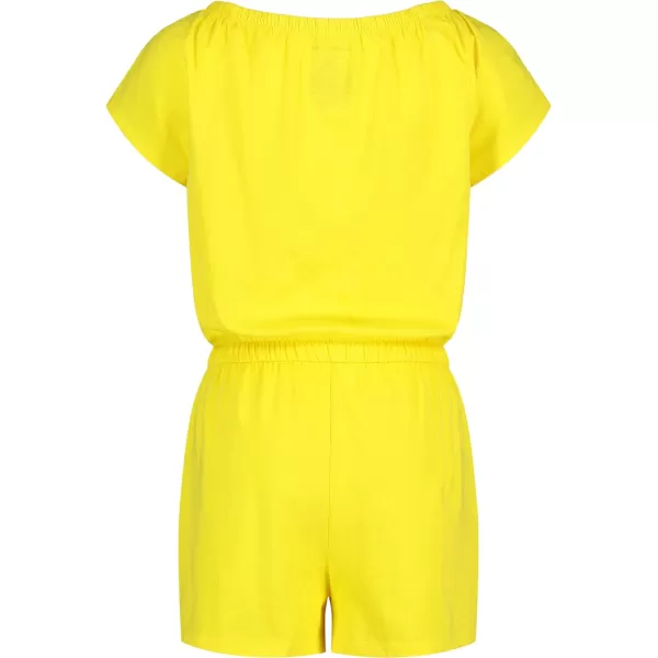 Calvin Klein girls Short Sleeve Knit Romper Elastic Neckline amp Cinched WaistVibrant Yellow