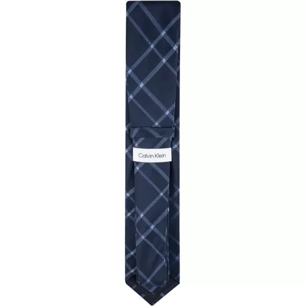 Calvin Klein mens Classic Navy Solid and Pattern Ties  Regular and Extra Large SizesNavy Plaid