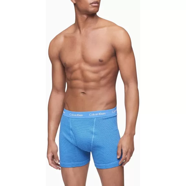 Calvin Klein mens Cotton Classics 5Pack Boxer BriefLake Crest BlueCopenhagen Blue StripeCopenhagen BlueSilk Blue