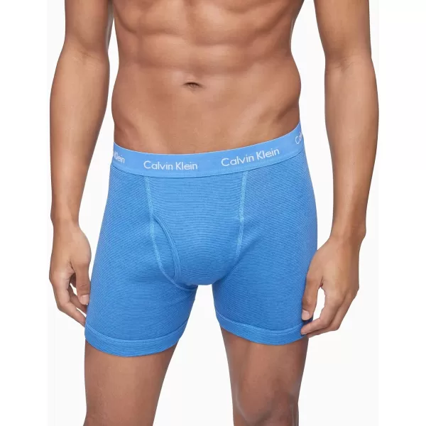 Calvin Klein mens Cotton Classics 5Pack Boxer BriefLake Crest BlueCopenhagen Blue StripeCopenhagen BlueSilk Blue