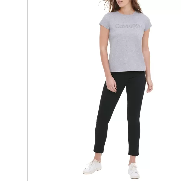Calvin Klein womens Short Sleeve Crew Neck Logo TShirtHeather Granite