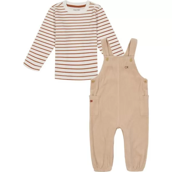 Calvin Klein Baby Boys 2 Piece Overall SetMarshmallow  Bloom Rust  Velour Tan