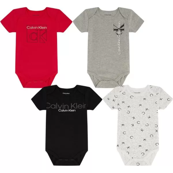 Calvin Klein Baby Boys 4 Pack BodysuitDeep Black  Racing Red  White  Heather Mist