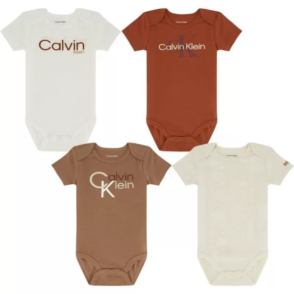 Calvin Klein Baby Boys 4 Pack BodysuitMarshmallow  Bloom Rust  Tigers Eye  Dove Cream