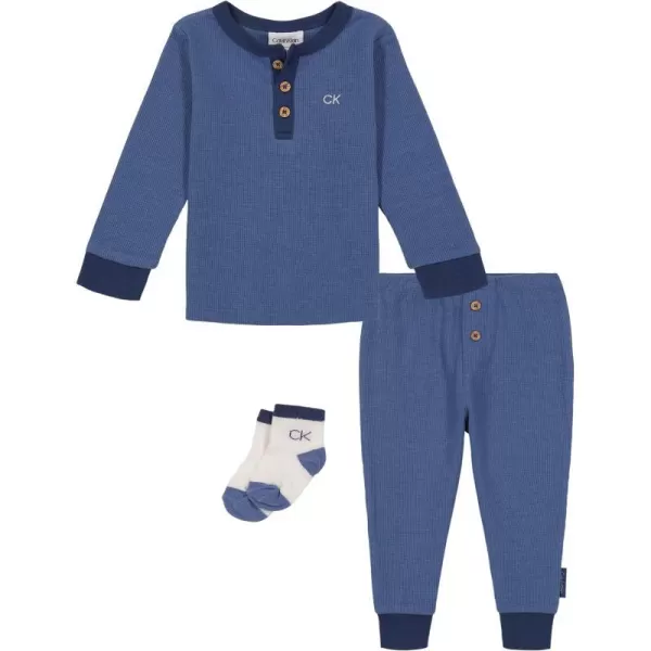 Calvin Klein Baby Boys Thermal Pant Set with SocksDark Denim  Blue Horizon