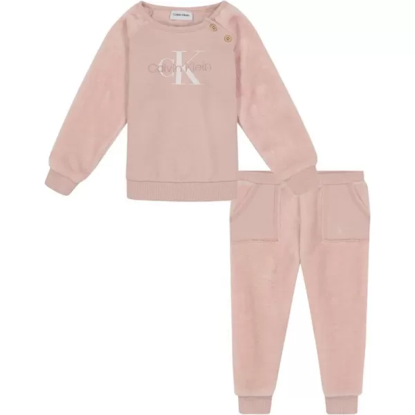 Calvin Klein Baby Girls 2 Piece Silky Sherpa Pant SetSepia Rose