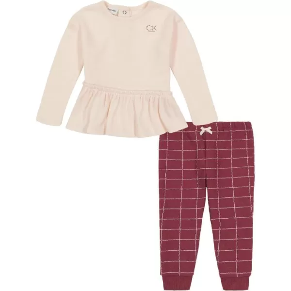 Calvin Klein Baby Girls 2 Pieces Fashion Blouse and Pant SetHeavenly Pink  Crushed Berry