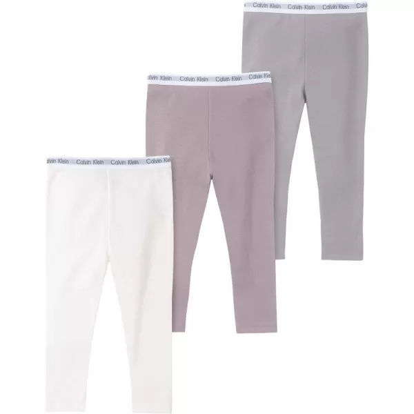 Calvin Klein Baby Girls 3Pack Cotton Pants Everyday Casual Wear UltraSoft amp Comfortable FitPurple DoveEgretGull