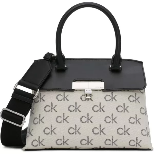 Calvin Klein Becky Top Handle Mini Bag CrossbodyCherub WhiteBlack Brick Jacquard Logo