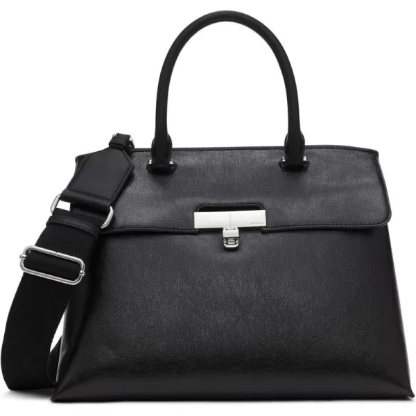 Calvin Klein Becky Turn Lock SatchelBlackSilver Waxed