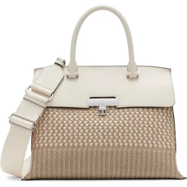 Calvin Klein Becky Turn Lock SatchelNeutralWhite Woven