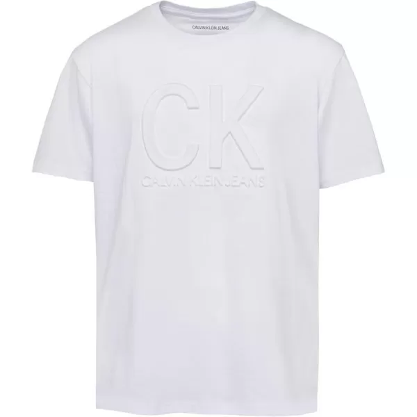 Calvin Klein Big Boys Track Logo Crew Neck TShirtCrisp White