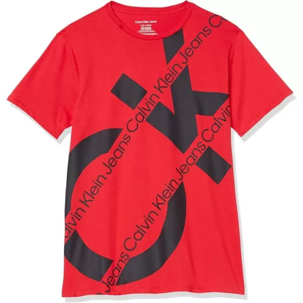 Calvin Klein Big Boys Track Logo Crew Neck TShirtKnockout Racing Red