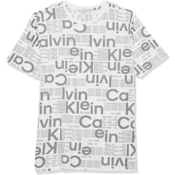 Calvin Klein Big Boys Track Logo Crew Neck TShirtRun on Over White