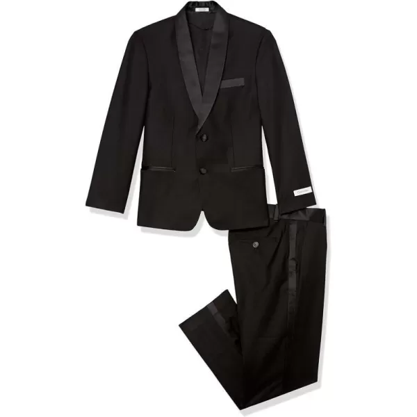 Calvin Klein Boys 2Piece Formal Tuxedo Suit Set Includes Jacket amp Dress Pants Satin Trim Detailing amp Functional PocketsBlack