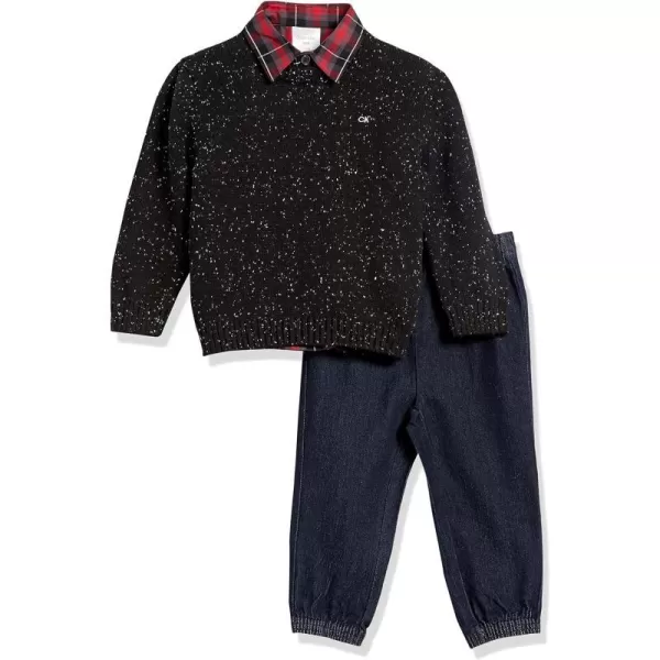 Calvin Klein Boys 3piece Sweater Set With Matching Buttondown Shirt and PantsDeep Black