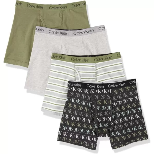 Calvin Klein Boys 4 Pack Boxer BriefsHeather Grey Black Ck Logo  Olivine Slate Grey Stripes