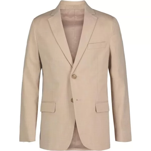 Calvin Klein Boys Blazer Suit Jacket 2Button Single Breasted Closure Buttoned Cuffs amp Front Flap PocketsKhaki Sharkskin