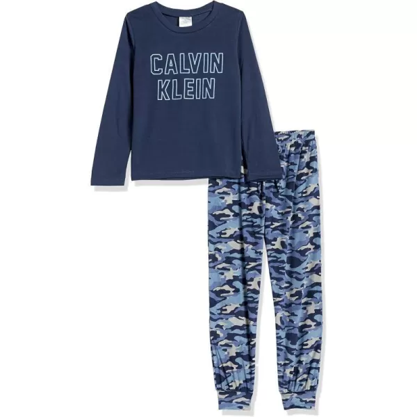 Calvin Klein Boys Fleece Pajama Pants 2 Piece Pj SetBlack IrisCamo Blue