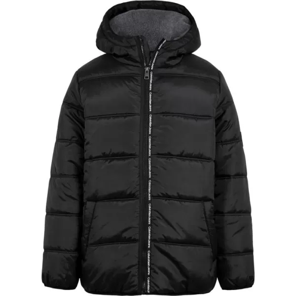 Calvin Klein Boys Heavyweight Hooded Bubble Jacket with Polar Fleece LiningBlack