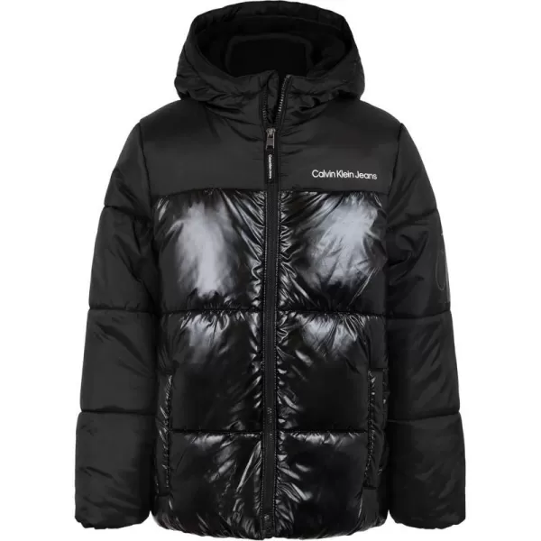 Calvin Klein Boys Heavyweight Hooded Bubble Jacket with Polar Fleece LiningBlack Blocked