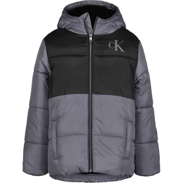 Calvin Klein Boys Heavyweight Hooded Bubble Jacket with Polar Fleece LiningDark Grey 02b