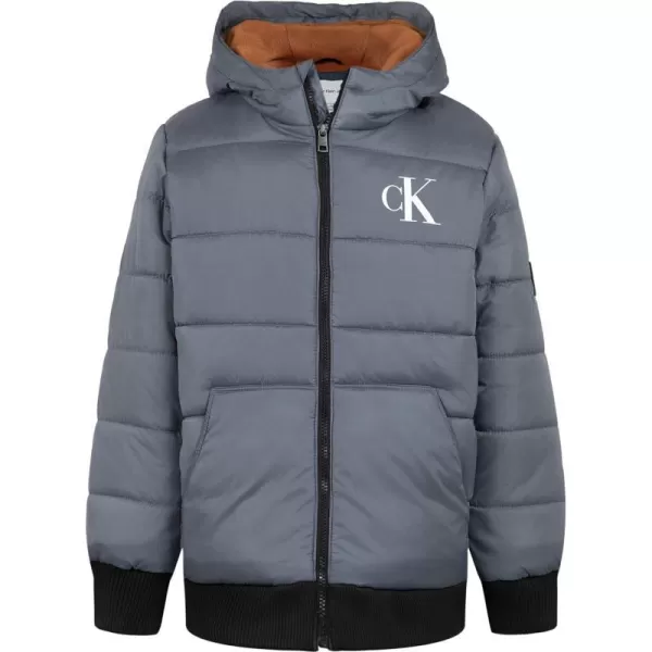 Calvin Klein Boys Heavyweight Hooded Bubble Jacket with Polar Fleece LiningDark Grey 04b