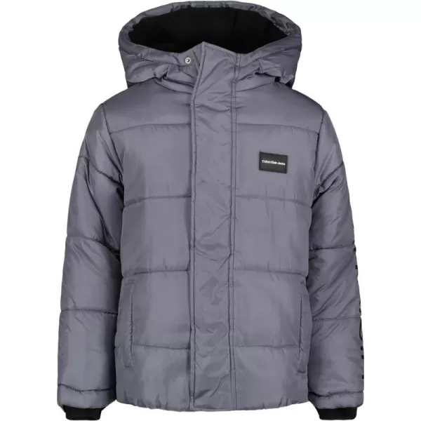 Calvin Klein Boys Heavyweight Hooded Bubble Jacket with Polar Fleece LiningDark Grey