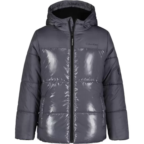 Calvin Klein Boys Heavyweight Hooded Bubble Jacket with Polar Fleece LiningDark Grey Shine