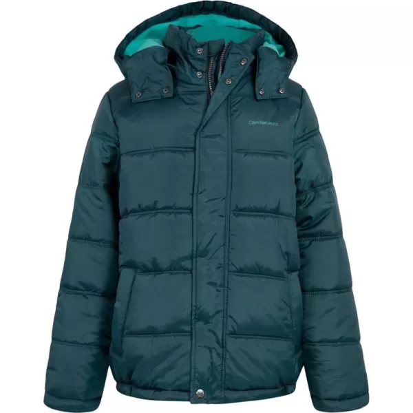 Calvin Klein Boys Heavyweight Hooded Bubble Jacket with Polar Fleece LiningEclipse Deep Cyan