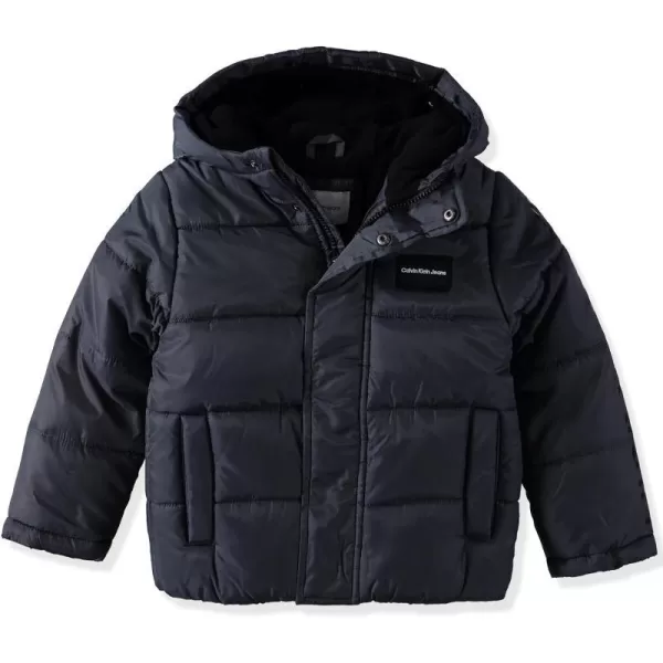 Calvin Klein Boys Heavyweight Hooded Bubble Jacket with Polar Fleece LiningHemisphere Blue