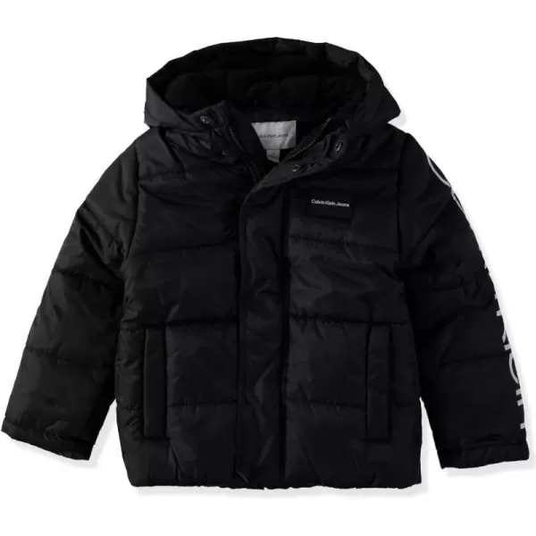 Calvin Klein Boys Heavyweight Hooded Bubble Jacket with Polar Fleece LiningNew Black