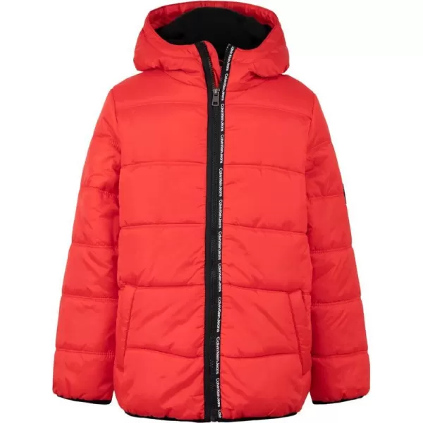 Calvin Klein Boys Heavyweight Hooded Bubble Jacket with Polar Fleece LiningRacing Red 01b