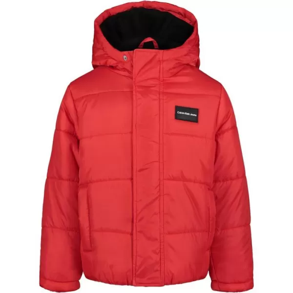 Calvin Klein Boys Heavyweight Hooded Bubble Jacket with Polar Fleece LiningRacing Red