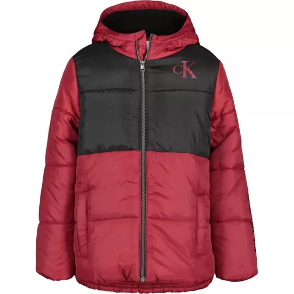 Calvin Klein Boys Heavyweight Hooded Bubble Jacket with Polar Fleece LiningRed Carpet