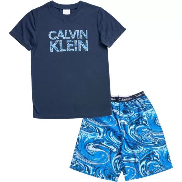 Calvin Klein Boys Little 2 Piece Sleepwear Top and Bottom Pajama SetBlack Iris  Marble