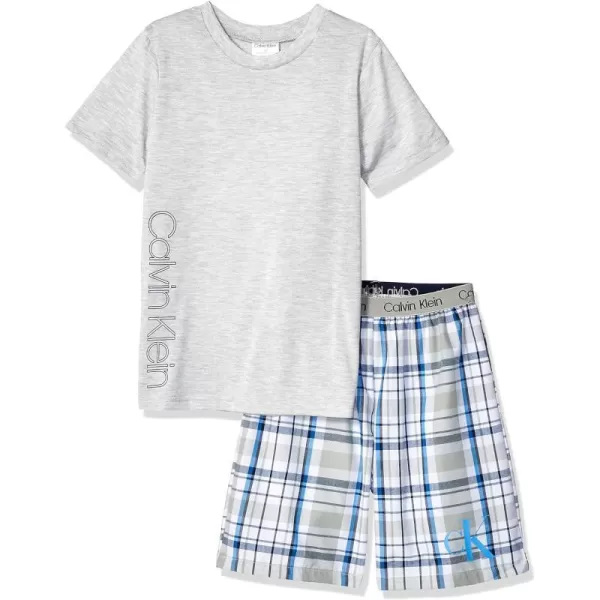 Calvin Klein Boys Little 2 Piece Sleepwear Top and Bottom Pajama SetHeather Grey Ck Cloud Plaid