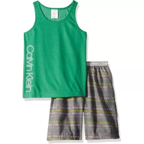 Calvin Klein Boys Little 2 Piece Sleepwear Top and Bottom Pajama SetPine Ck Green Gray Logo