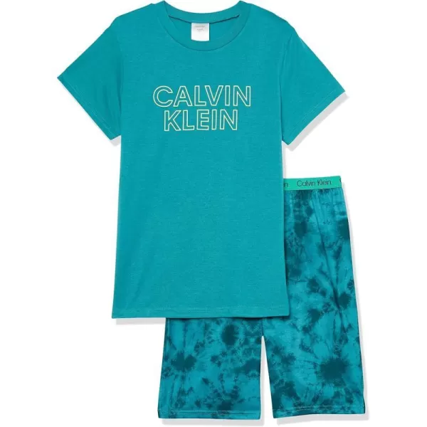 Calvin Klein Boys Little 2 Piece Sleepwear Top and Bottom Pajama SetVivid Green Tie Dye