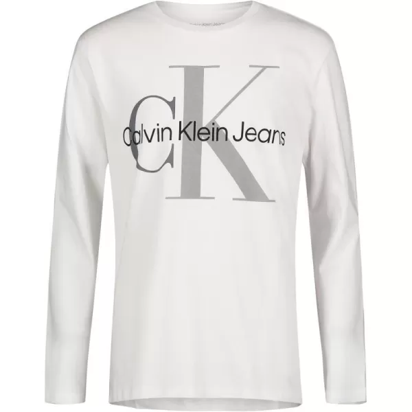 Calvin Klein Boys Long Sleeve Crew Neck TShirt Soft Comfortable Relaxed Fit3color Monologo White